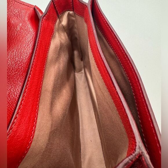 Auth Miu Miu Top Handle Red Leather 2way Crossbody Madras Handbag Preloved Purse - Picture 15 of 16